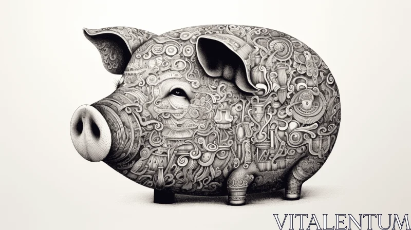 Intricate Pig Drawing: Hyper-Detailed Renderings and Industrial Surrealism AI Image