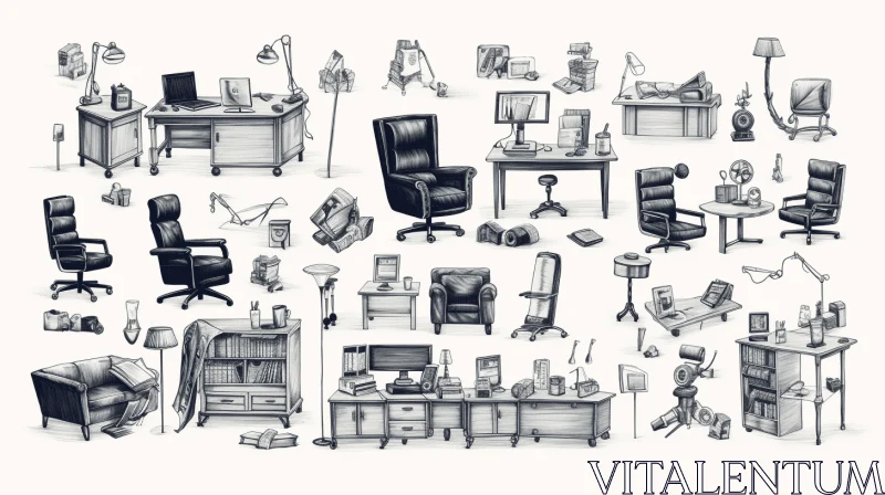 AI ART Office Furniture Drawings: Hyperrealistic Illustrations of Destroyed Gadgets