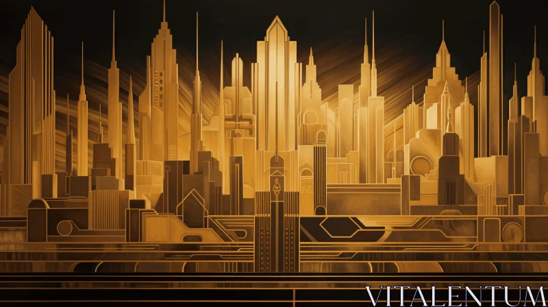 Captivating Gold Cityscape Artwork | Futurist Influences AI Image