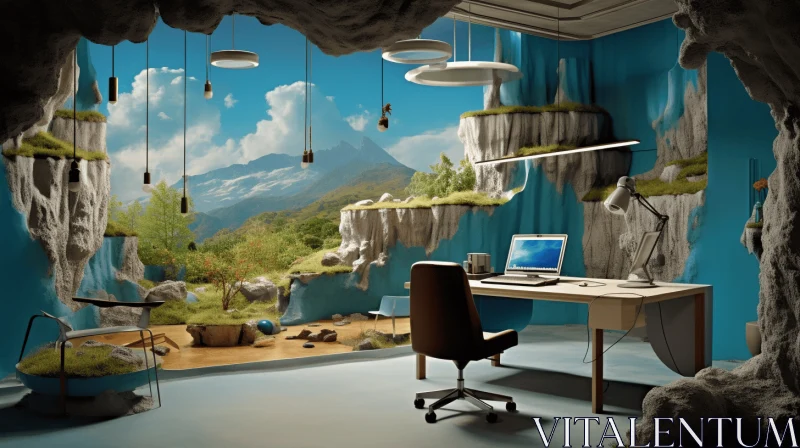 Captivating Office Mural: Enchanting Cave Landscape in Daz3d Style AI Image