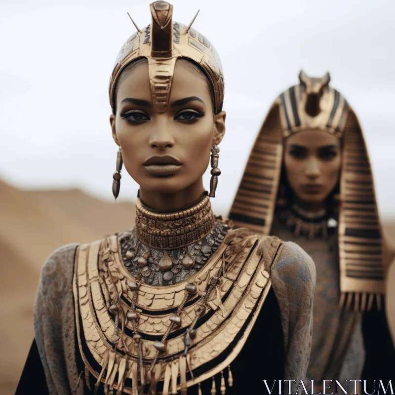 Exquisite Egyptian Princesses in Afrofuturism-Inspired Fashion AI Image