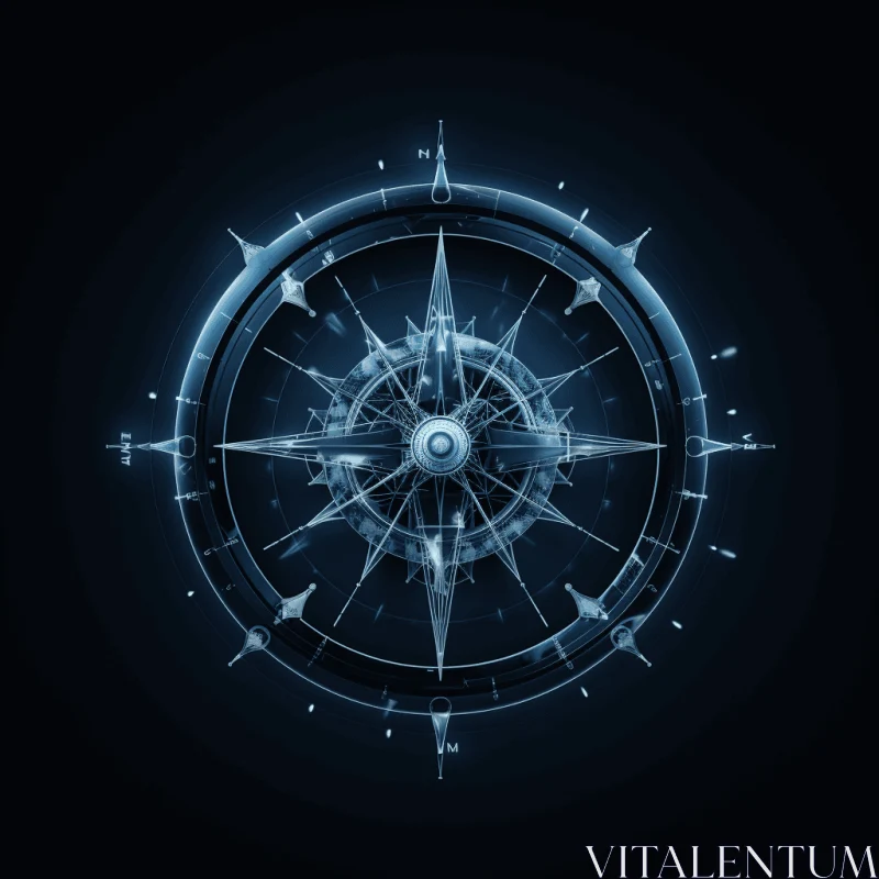 AI ART Blue Ship Compass: Detailed Science Fiction Illustration