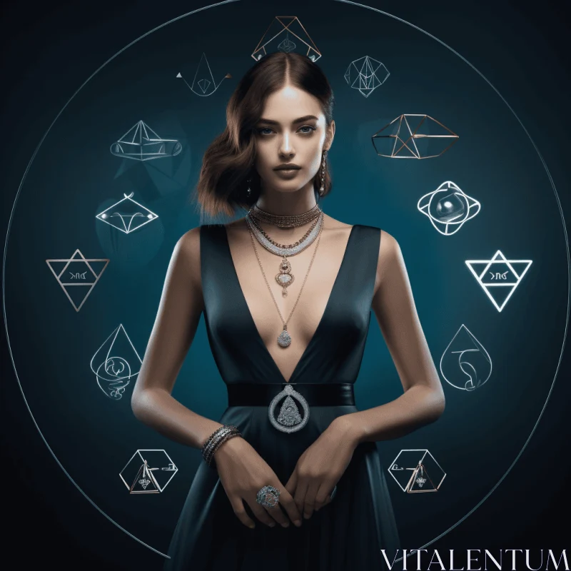 Captivating Woman in Black Dress with Modern Jewelry AI Image