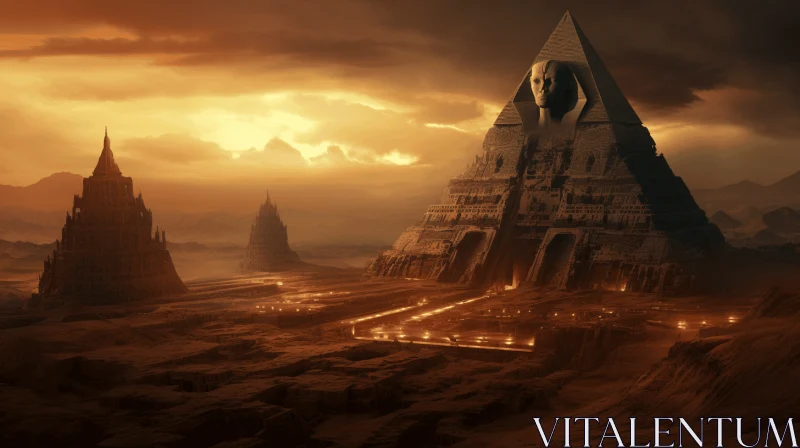 Mystical Alien Planet: Buddhist-inspired Pyramids in Ancient Egypt AI Image