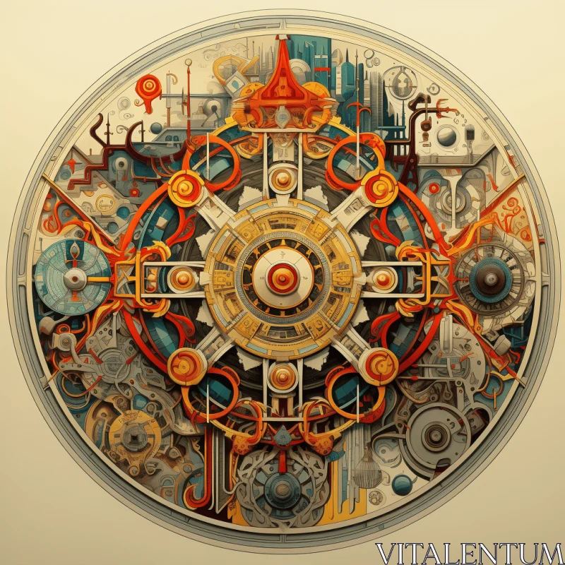 Clockwork Design: Vibrant and Symmetrical Illustration AI Image