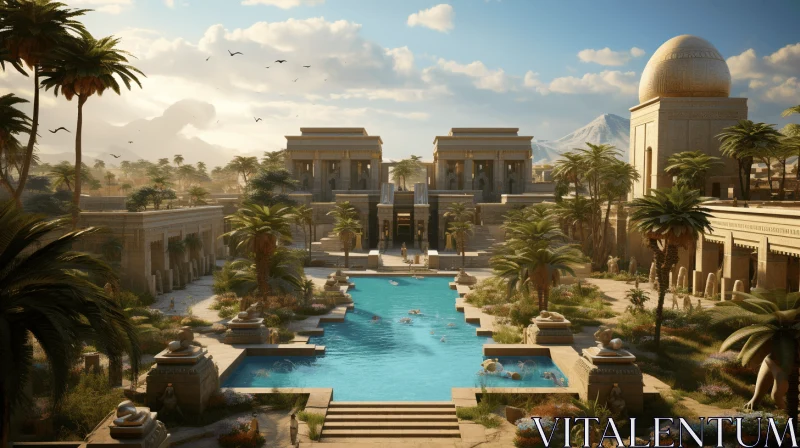 Neo-Classical Symmetry in an Egyptian Setting | Rich and Immersive Artwork AI Image