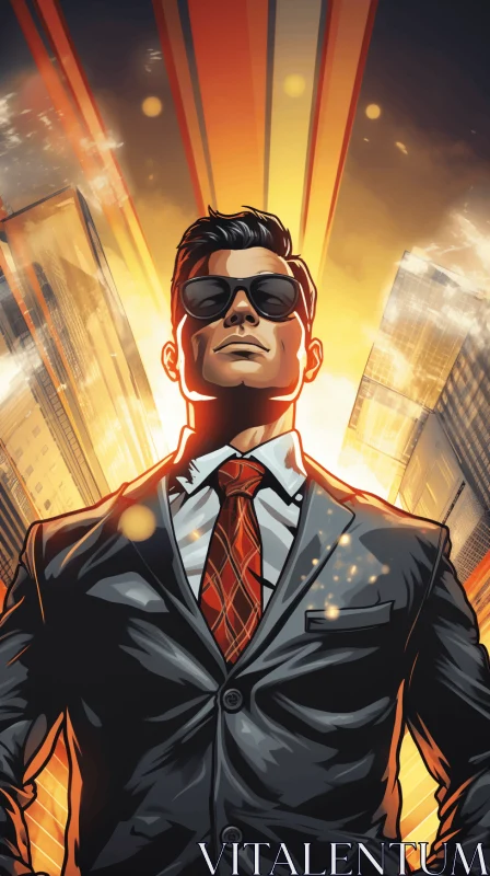 Stylish Man in Sunglasses: Vibrant Urban Comics Art AI Image