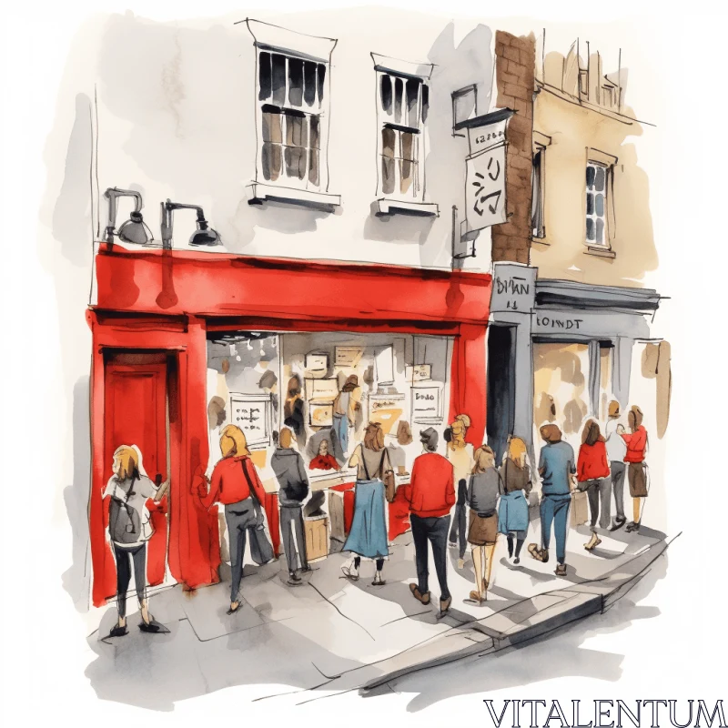 Bustling Bakery in London: Realistic Watercolor Illustration AI Image