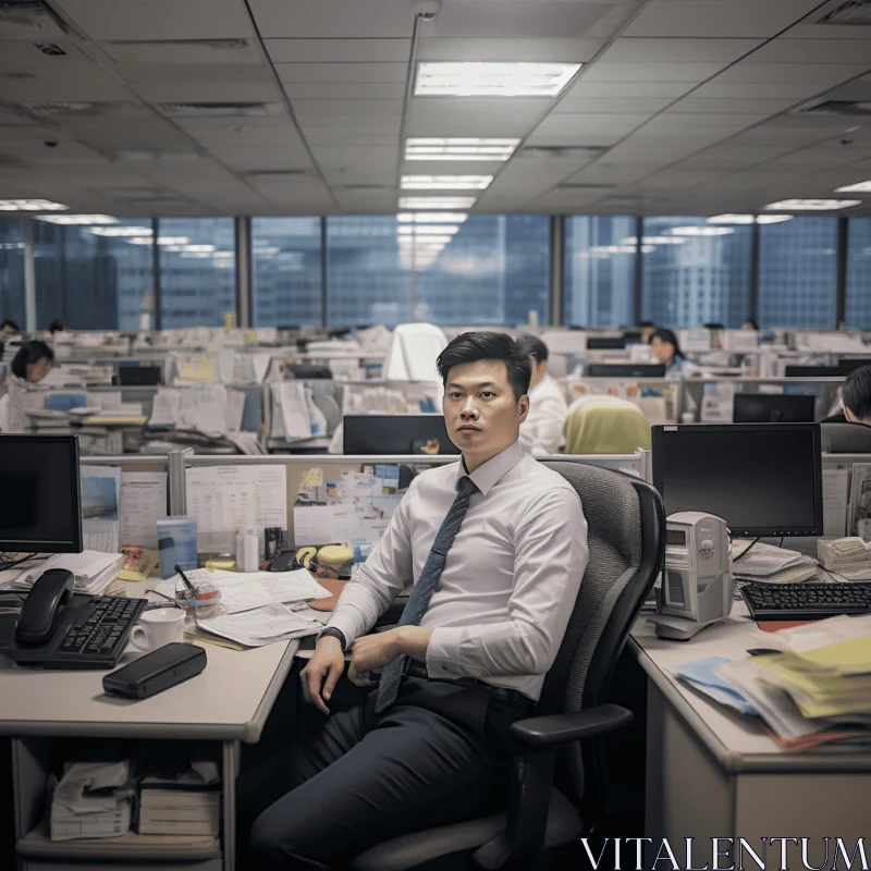 Captivating Office Scene with a Man in a Cubicle AI Image