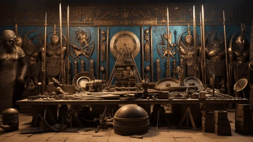 Ancient Bedroom Table: A Spectacular Fusion of Futurist Precision and Kushan Empire Backdrops