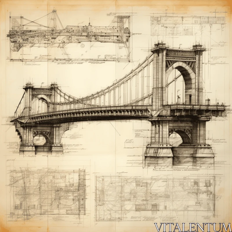 Detailed and Layered Bridge Drawings | Iconic Artwork AI Image