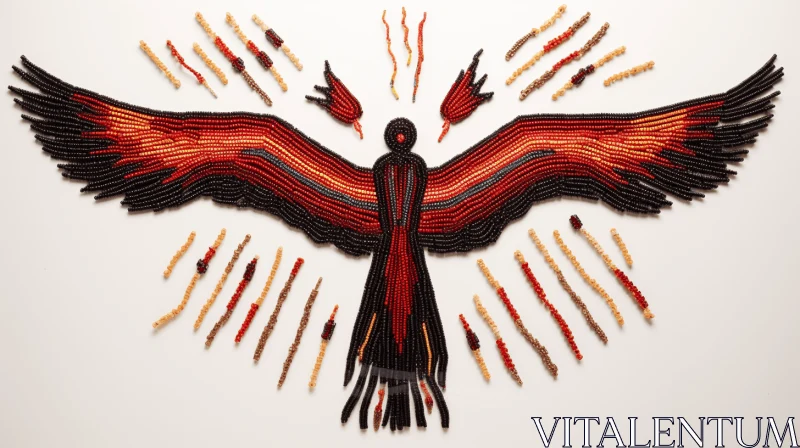 Black Bird with Red Feathers and Thread | Spiritual Figures Artwork AI Image