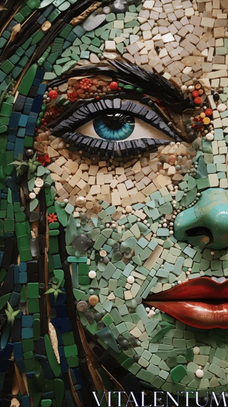 Captivating Mosaic Art: Woman's Face with Tiles and Stones AI Image