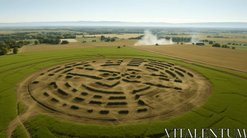Enigmatic Ancient Labyrinth in a Field | Organic Sculpting AI Image