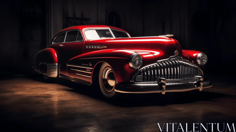AI ART Old Red Buick Classic Car on Dark Floor | Dynamic Energy & Precisionist Aesthetics
