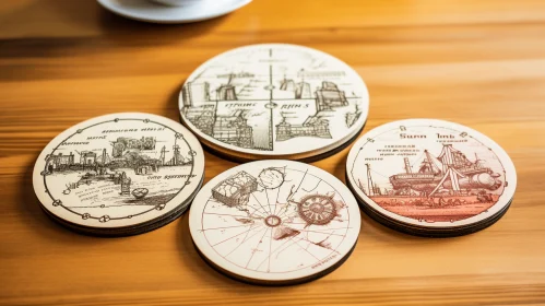 Captivating Harbor Views: Historical Map Wooden Coasters