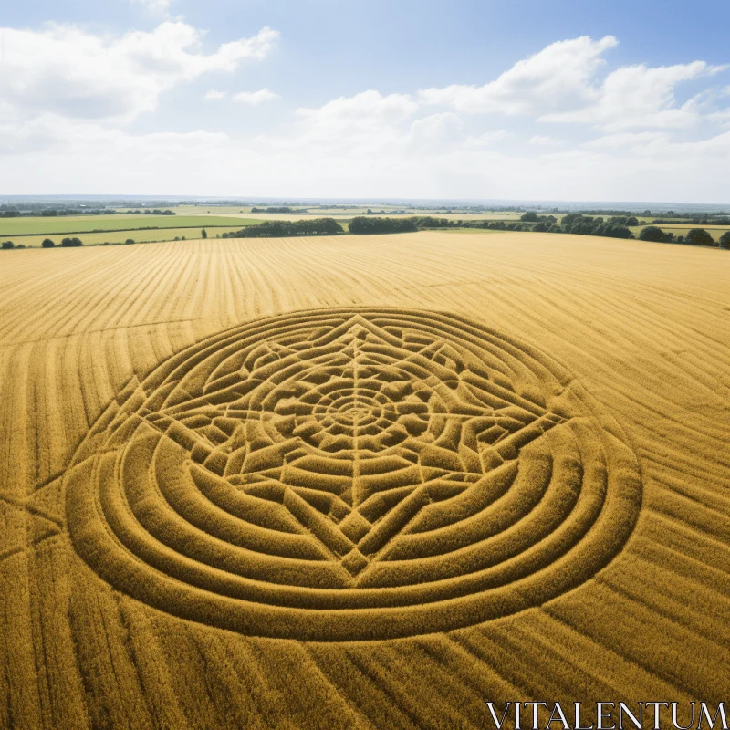 Captivating Wheat Field with Intricate Geometric Designs and Symmetrical Grid AI Image