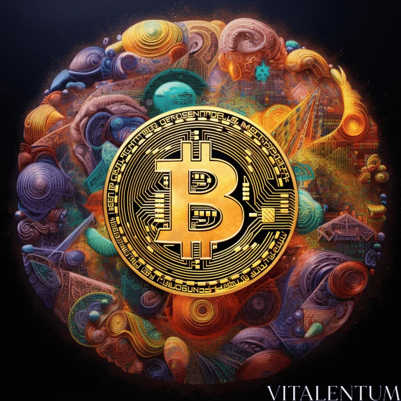 Bitcoin in a Circular Design with Colorful Objects - Richly Detailed Art Nouveau AI Image