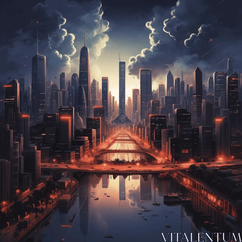 Captivating Modern City Illustration - Post-Apocalyptic Futurism Style AI Image