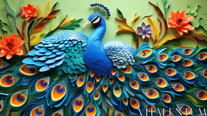 Colorful Paper Peacock: Detailed Background and Vibrant Colors AI Image