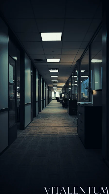 AI ART Dark Hallway with Glowing Lights: An Expansive and Introspective Office Space