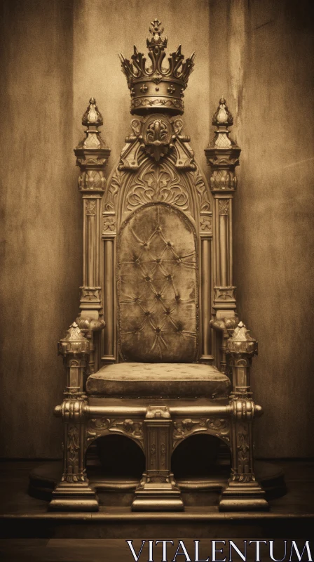 Exquisite Wooden Throne with Crown | Vintage Sepia Tone AI Image