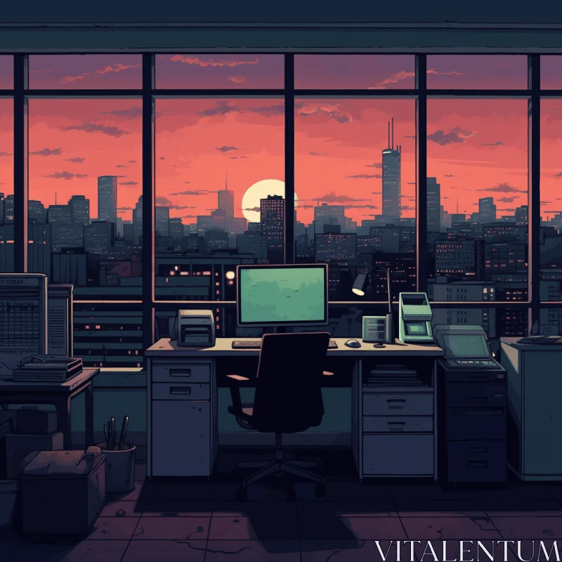 AI ART Anime Aesthetic Window to City Desktop and Laptop Computer Art