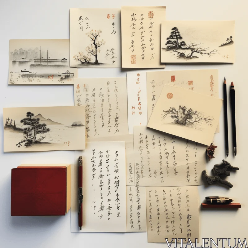Captivating Oriental Handwriting Art: Realist Landscapes and Nature Studies AI Image