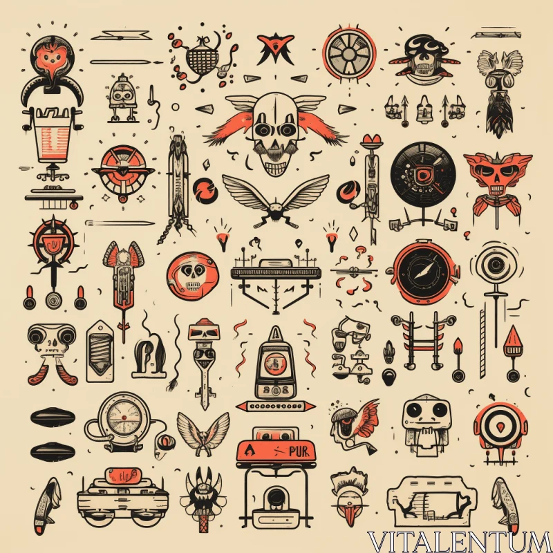 Vintage-Inspired Illustrations and Icons: Imaginary Creatures and Robots AI Image