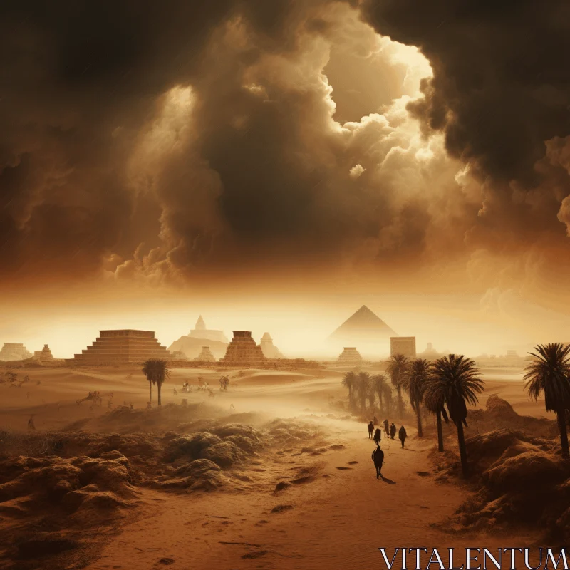 Captivating Desert Scenery with Pyramids and Dramatic Sky | Ancient Egypt Style AI Image