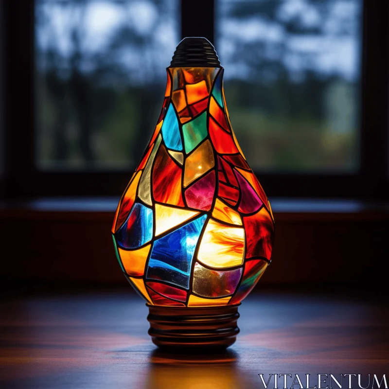 Colorful Stained Glass Lamp | Vibrant Indoor Still Life AI Image