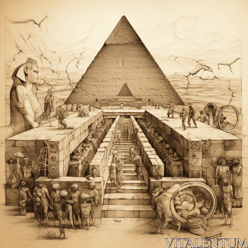 Ancient Pyramid Illustration: Realistic and Hyper-Detailed Rendering AI Image