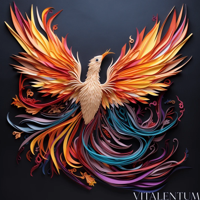 Colorful Paper Art: Vibrant Bird with Richly Layered Forms AI Image