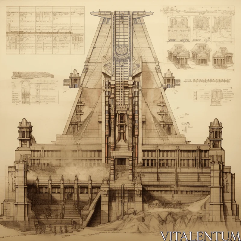 Imposing Monumentality: Wooden Blueprint for Temple Construction AI Image