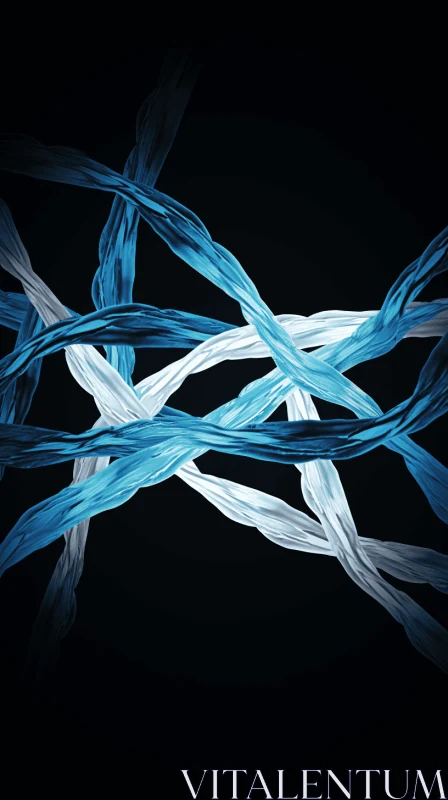 Abstract Blue and White Tangled Cloth Art on Black Background AI Image