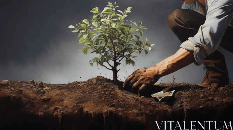 Powerful Environmental Activism: Planting a Tree in the Soil AI Image