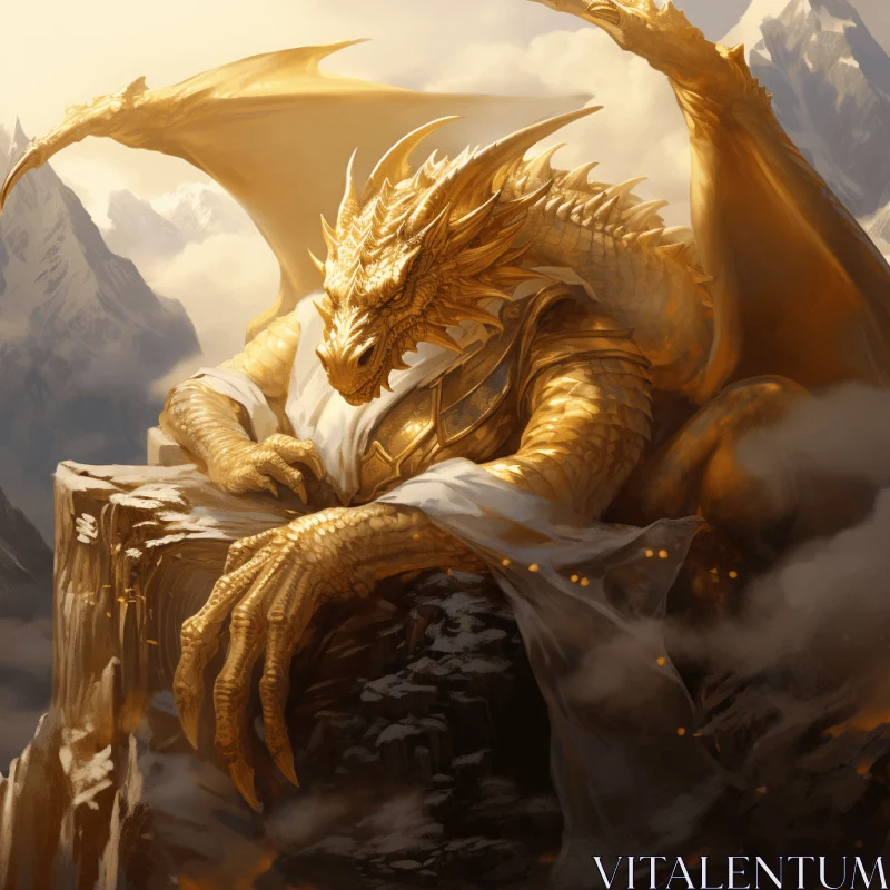 AI ART Golden Dragon on Cliff | Realistic Color Palette | Epic Portraiture