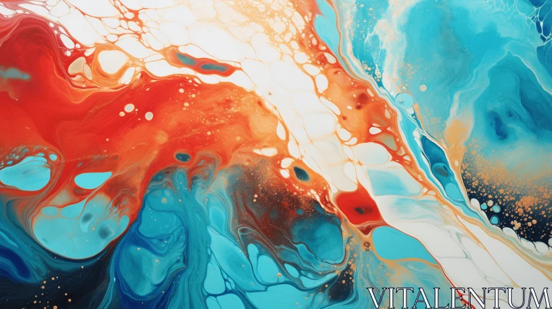 Abstract Painting: Orange Splash with Blue and Red Splashes AI Image