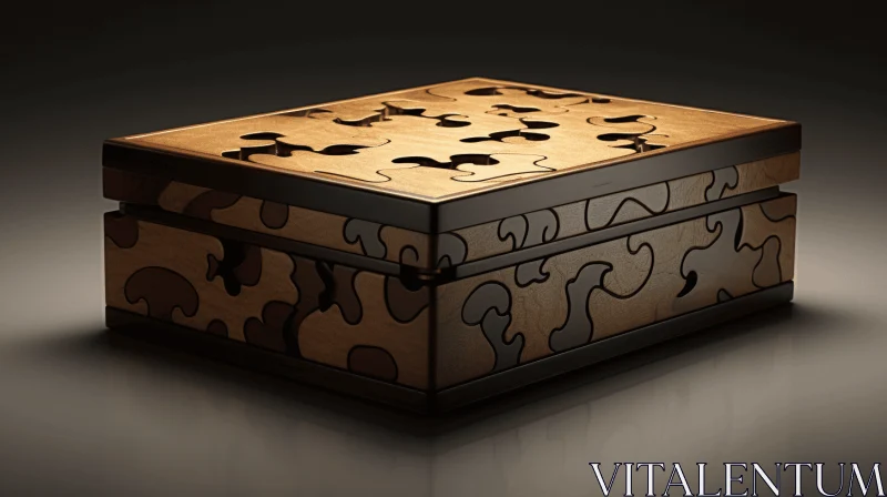 Intricate Wooden Puzzle Box with Camouflage Design AI Image