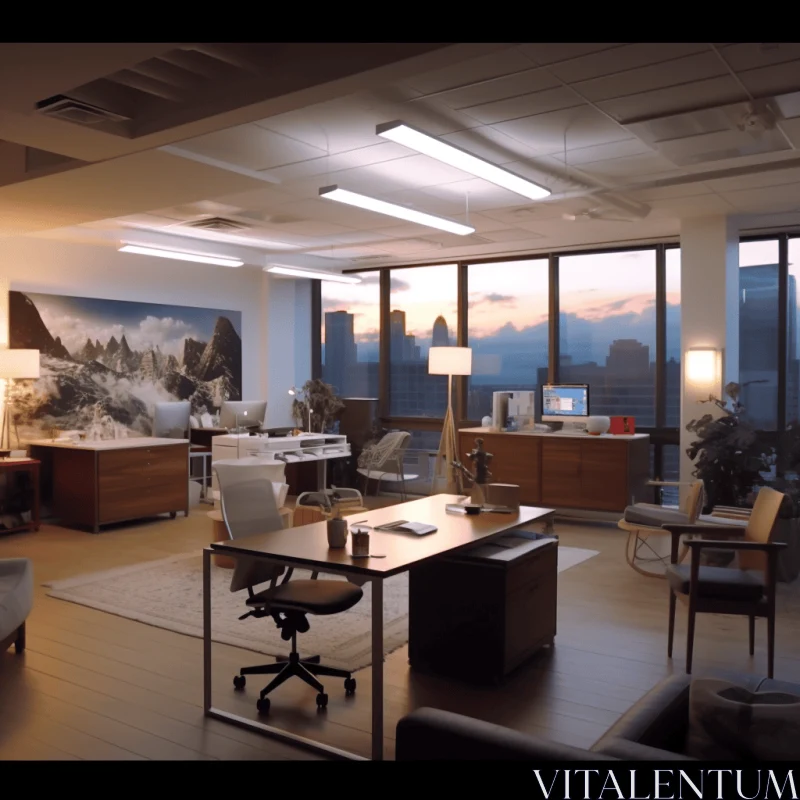 Captivating Modern Office with Mountainous Vistas AI Image