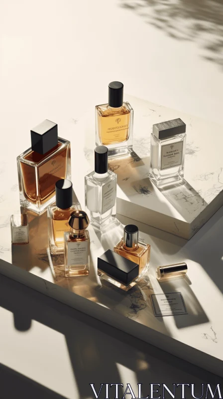 Exquisite Perfume Bottles: Meticulously Crafted Still Life Scenes AI Image