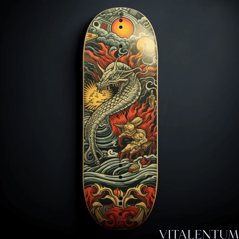 Dragon Skateboard: Precise Nautical Details and Intricate Landscapes AI Image