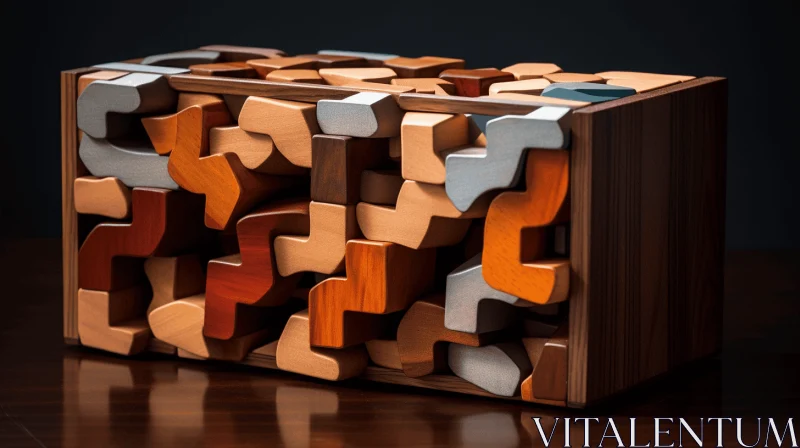 Intriguing Wooden Puzzle Box with Kinetic Artwork and Bold Textures AI Image