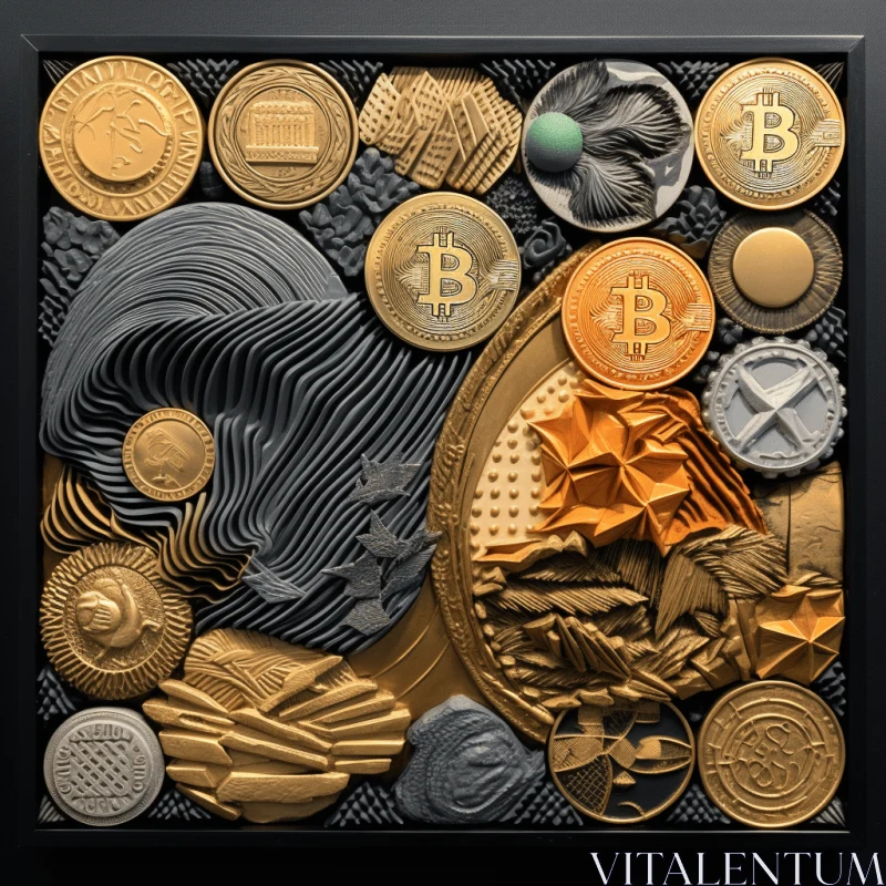 Captivating Silver and Gold Art Collection with Coins | Futuristic Chromatic Waves AI Image