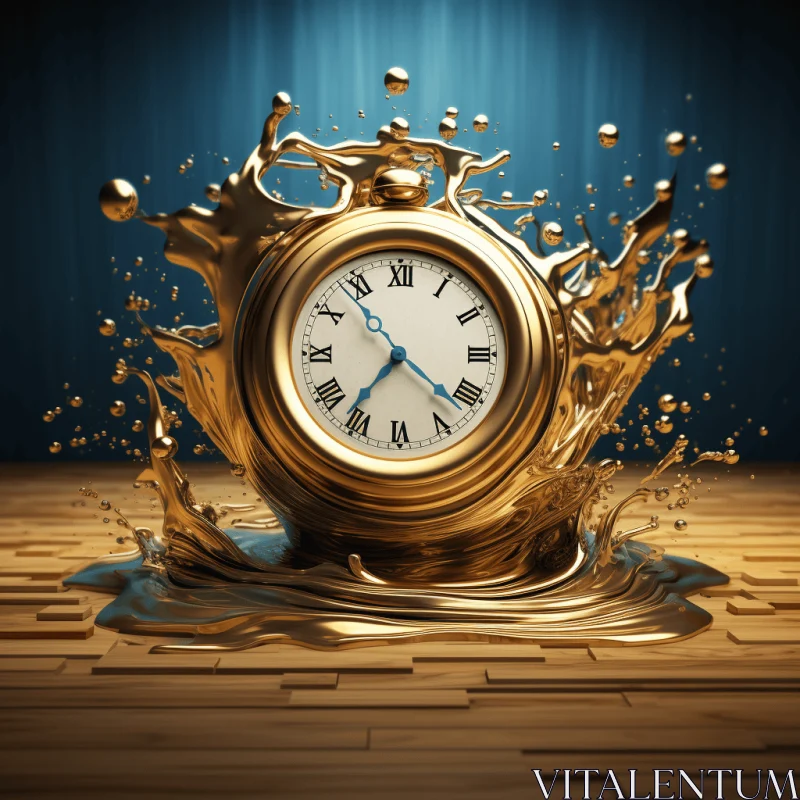 Golden Clock Splashed with Water: A Captivating Abstract Artwork AI Image