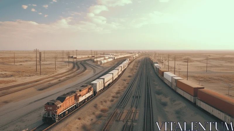 Captivating Train in the Desert: A Mesmerizing Blend of 3D and Surreal Landscape AI Image