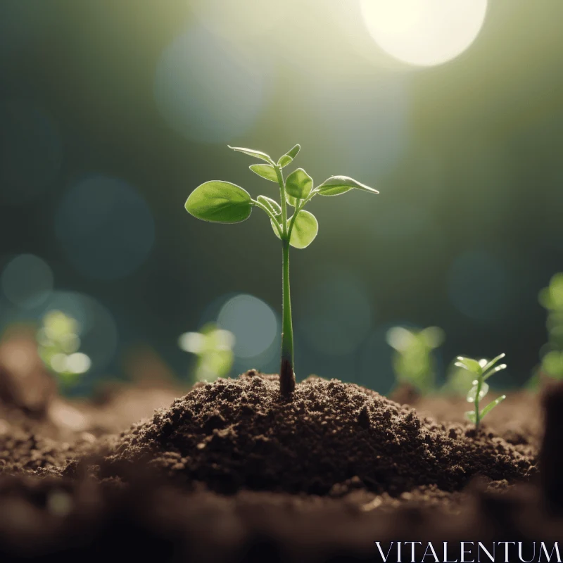 Captivating Image of a Small Plant Sprouting in Golden Sunlight AI Image