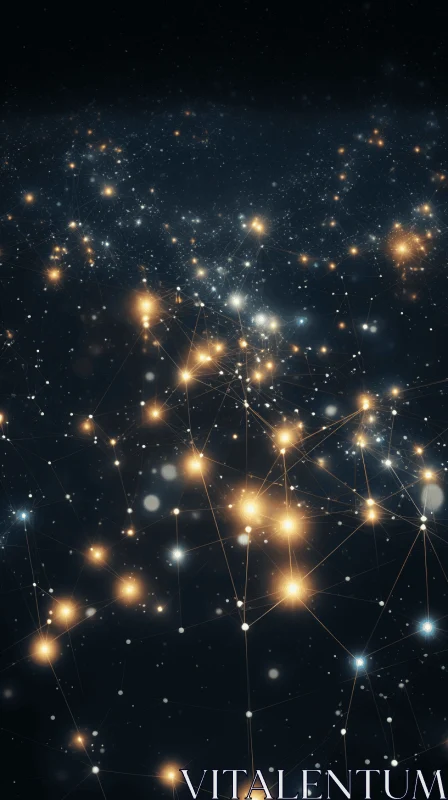 Celestialpunk Network of Stars and Lights in Space AI Image
