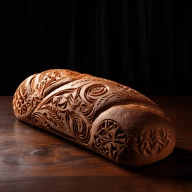 Intricately Carved Bread on Wooden Table | Dreamlike Motifs