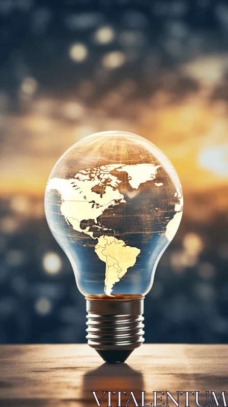 Captivating Light Bulb with World Map: Golden Light, Silver, Indigo AI Image